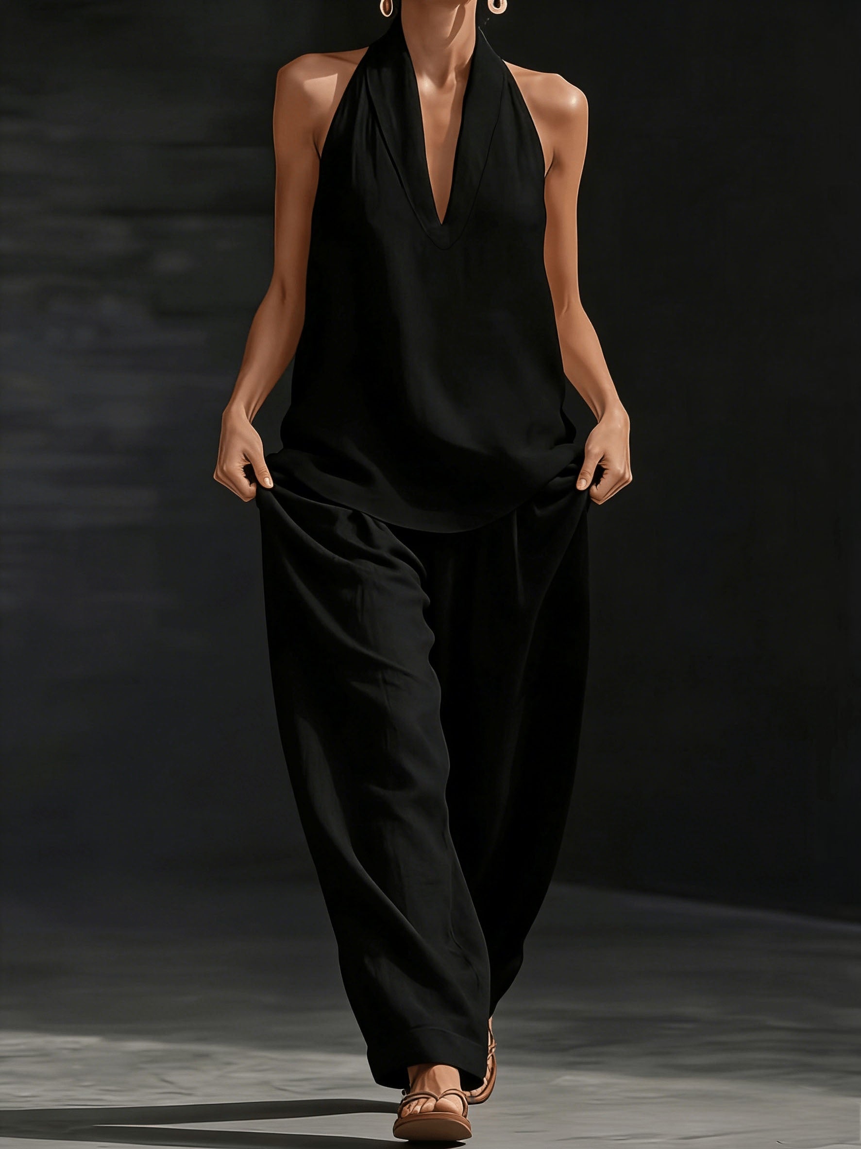 Elspeth | Women's V-Neck Wide-Leg Two-Piece Summer Set