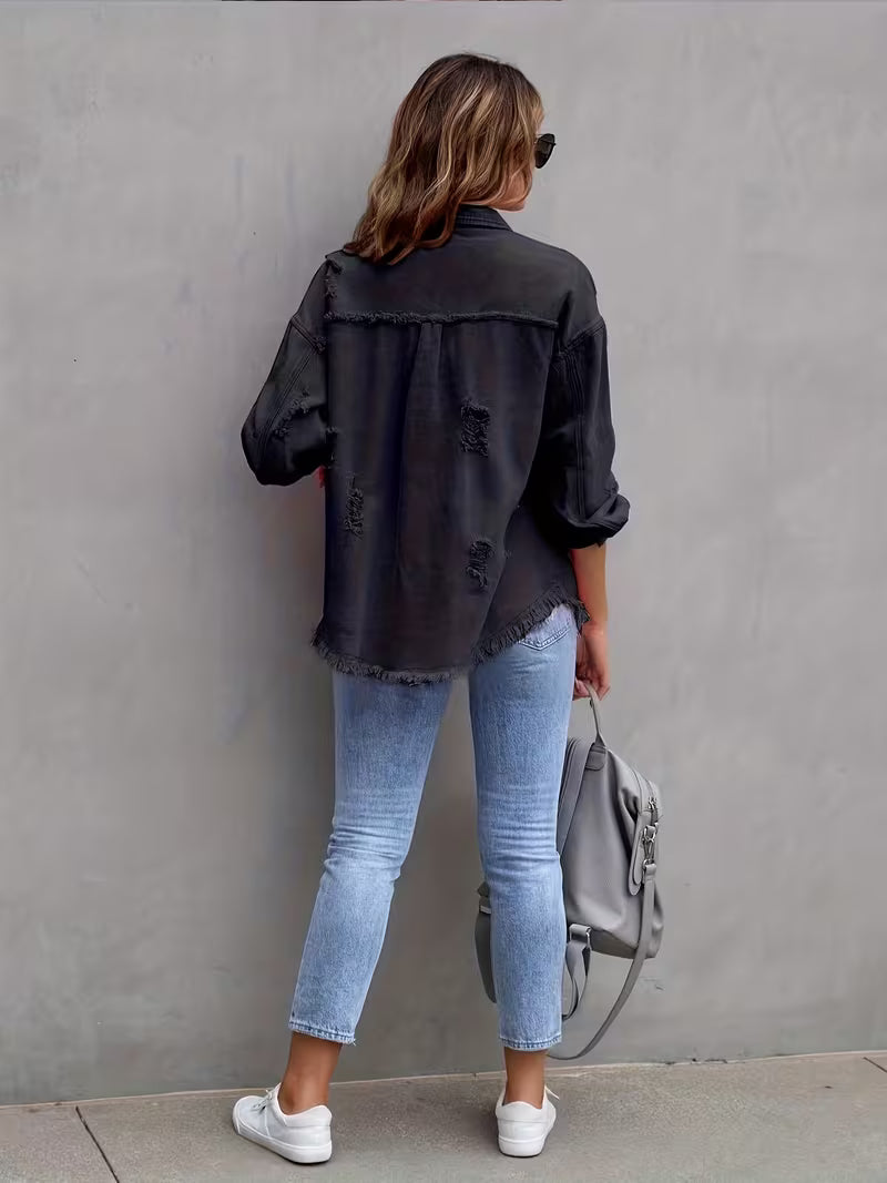 Tessa | Women's Distressed Frayed Oversized Jacket