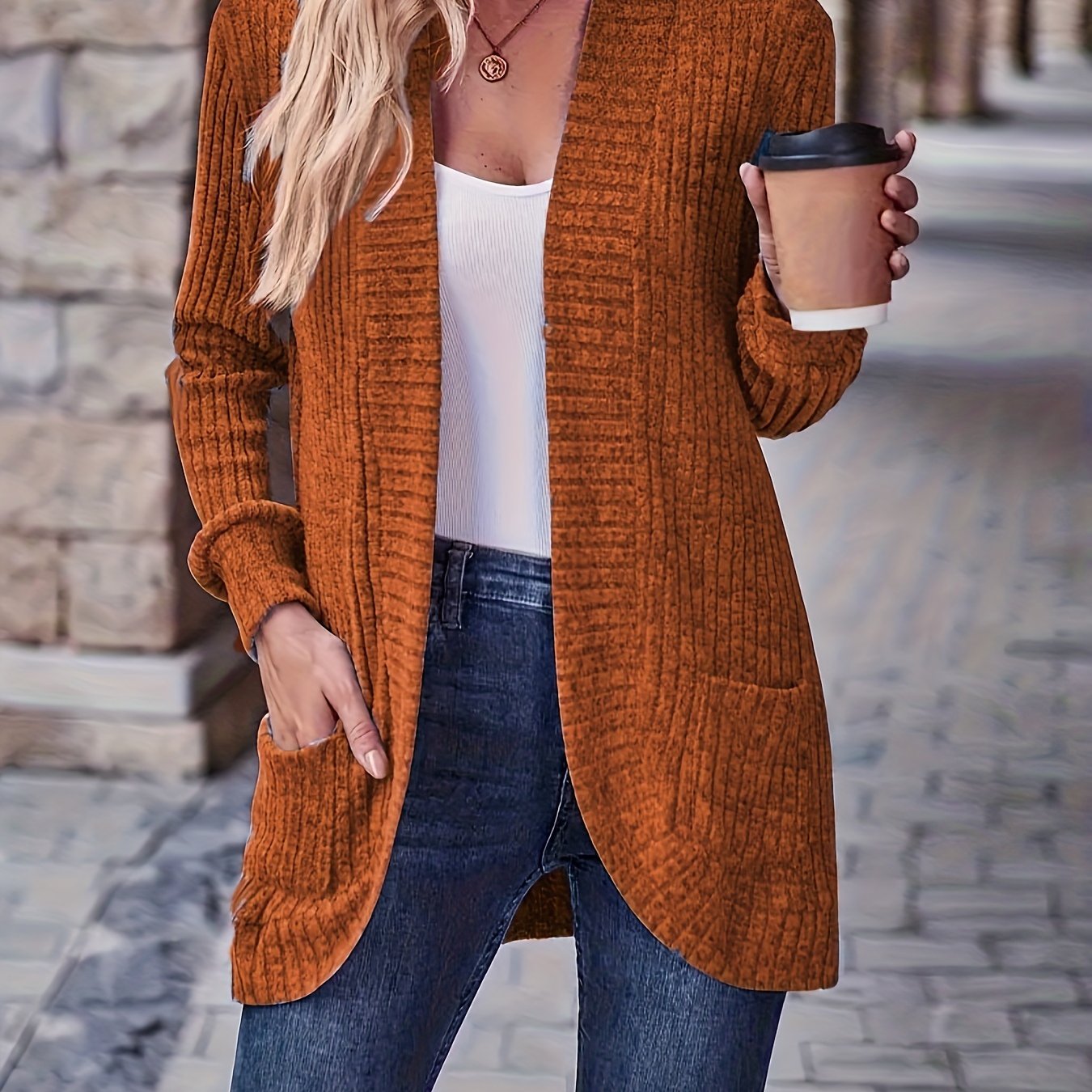 Rosemary | Women's Ribbed Pocket Long Sleeve Cardigan