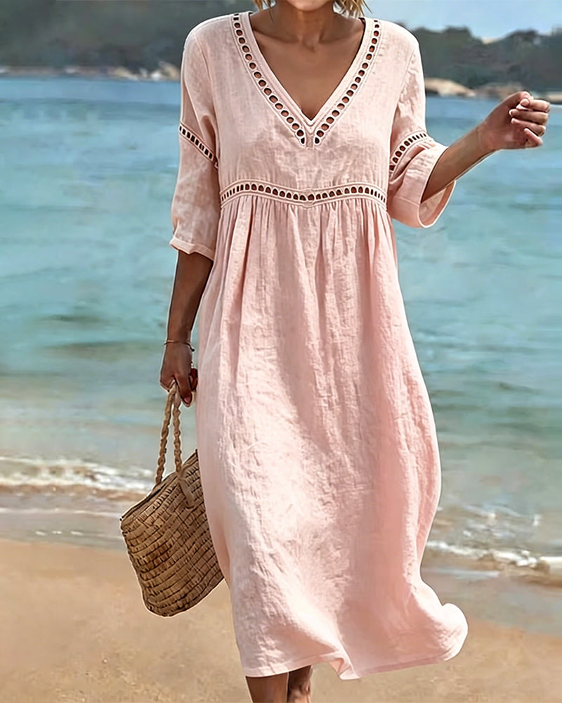 Dahlia | Women's V-Neck Cut-Out Midi Summer Dress