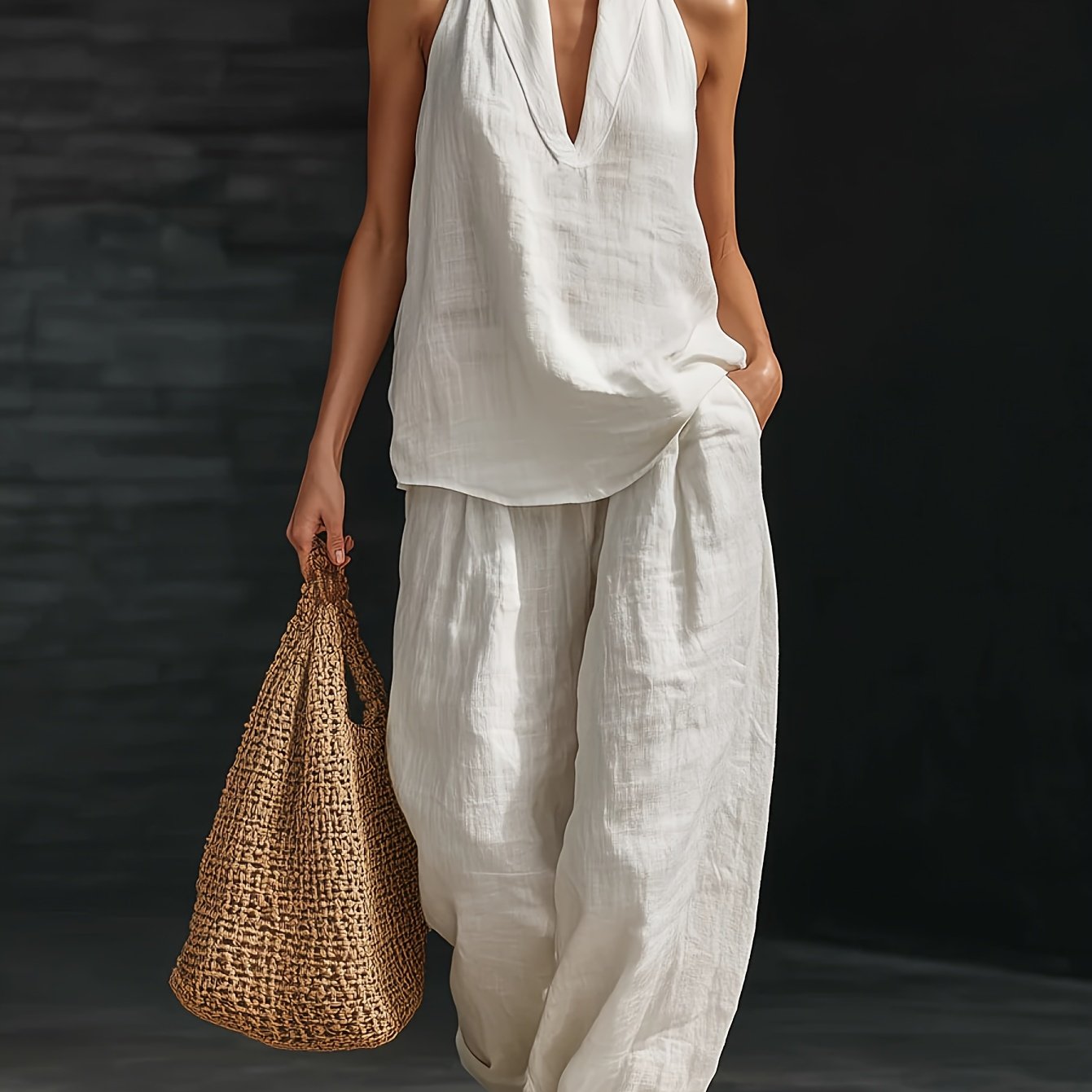 Elspeth | Women's V-Neck Wide-Leg Two-Piece Summer Set
