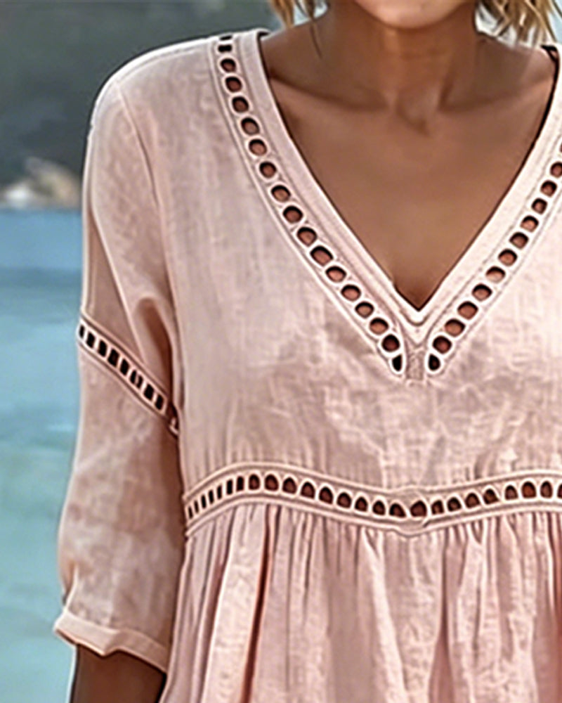 Dahlia | Women's V-Neck Cut-Out Midi Summer Dress