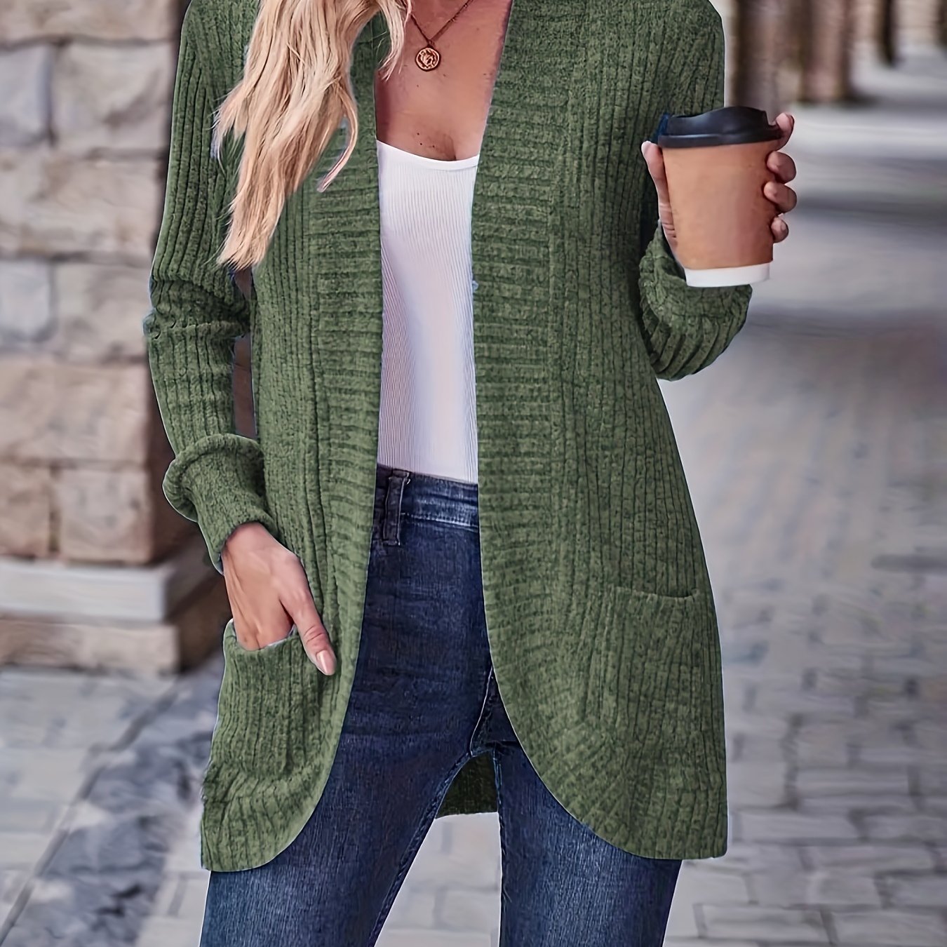 Rosemary | Women's Ribbed Pocket Long Sleeve Cardigan