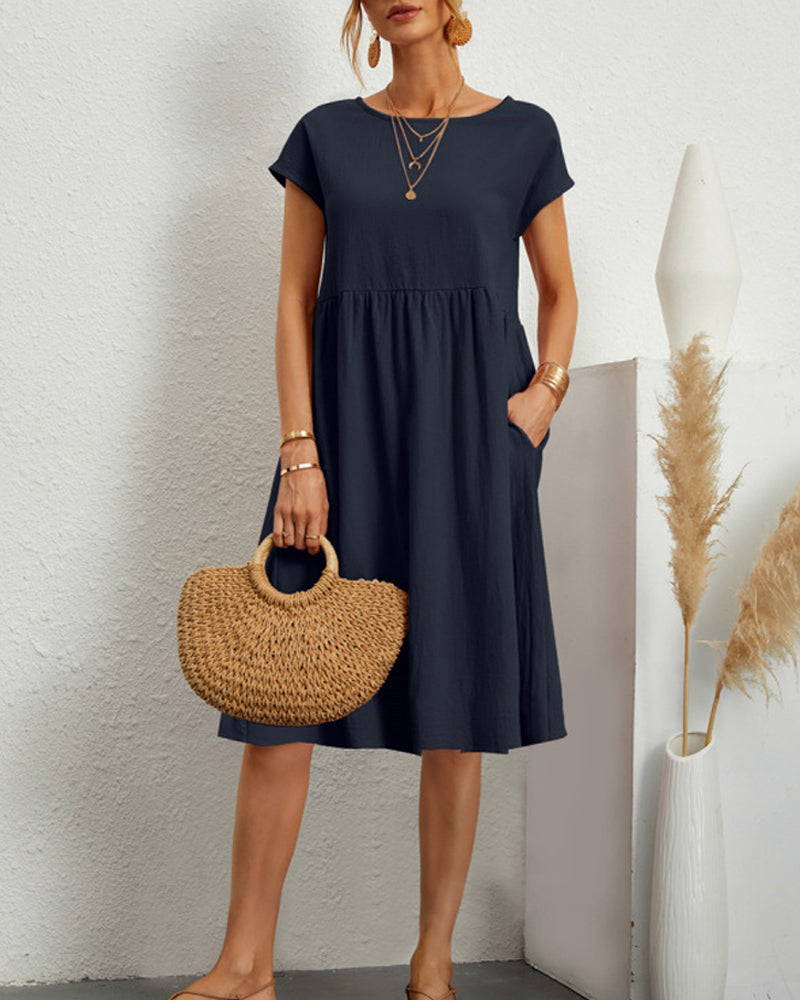 Edie | Women's Loose Round Neck Summer Midi Dress