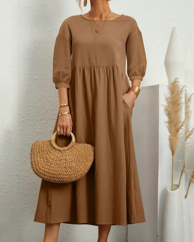 Maud | Women's Lantern Sleeve Midi Summer Dress