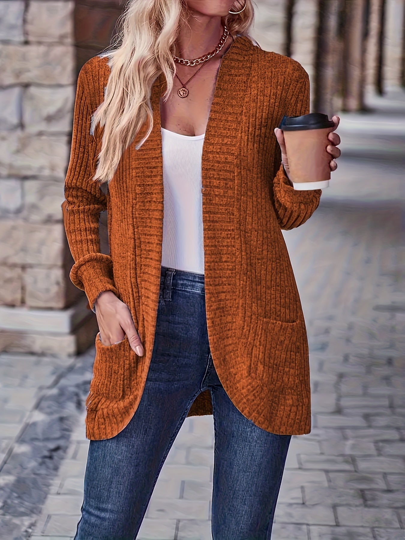 Rosemary | Women's Ribbed Pocket Long Sleeve Cardigan