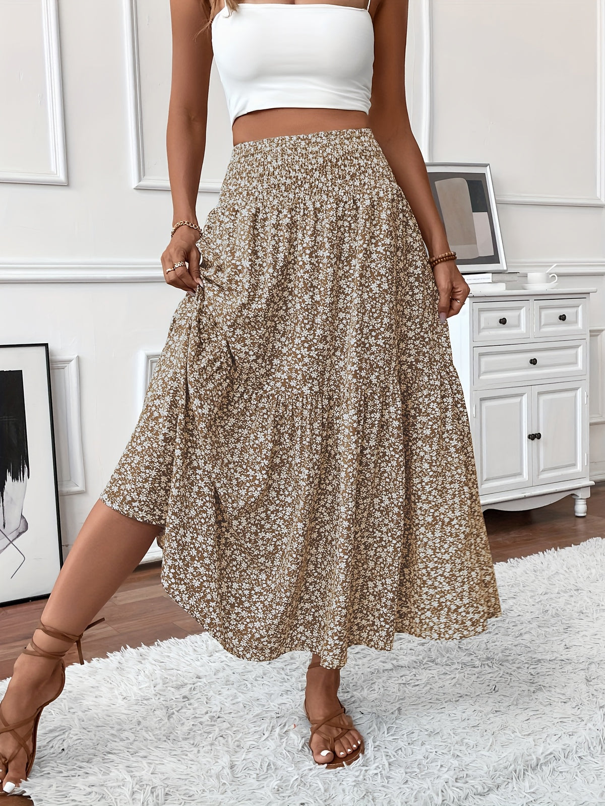 Alma | Women's Boho Floral Smocked Maxi Summer Skirt