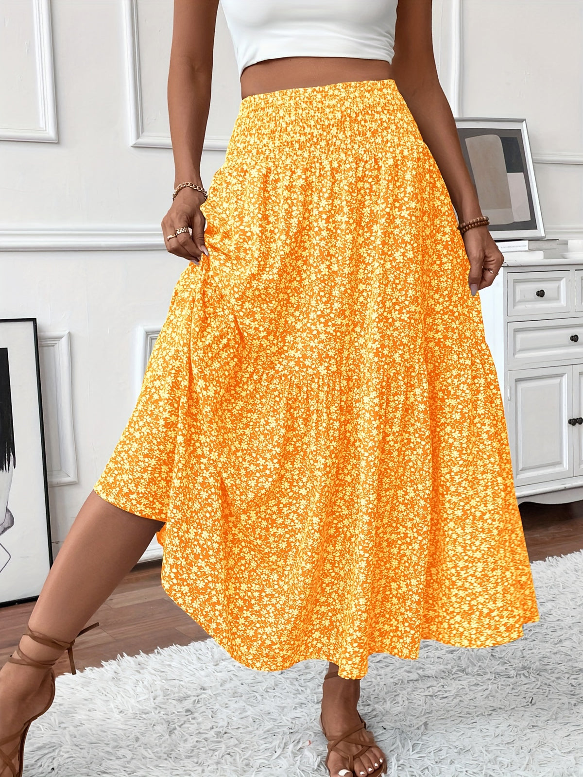Alma | Women's Boho Floral Smocked Maxi Summer Skirt