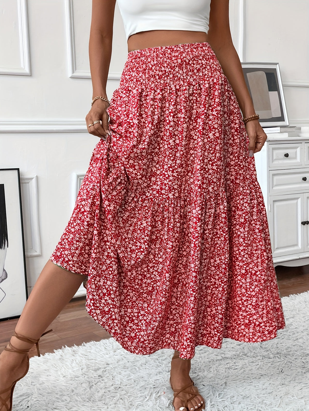 Alma | Women's Boho Floral Smocked Maxi Summer Skirt