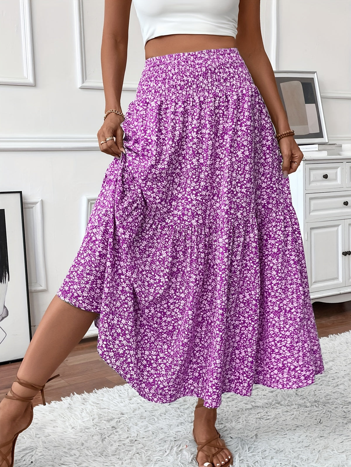 Alma | Women's Boho Floral Smocked Maxi Summer Skirt