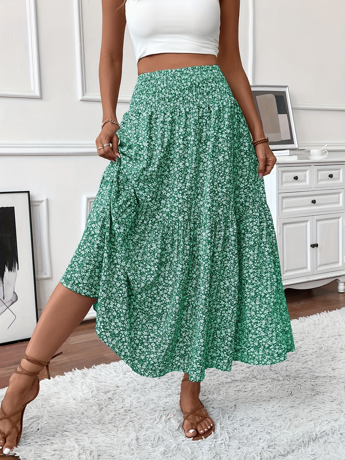 Alma | Women's Boho Floral Smocked Maxi Summer Skirt