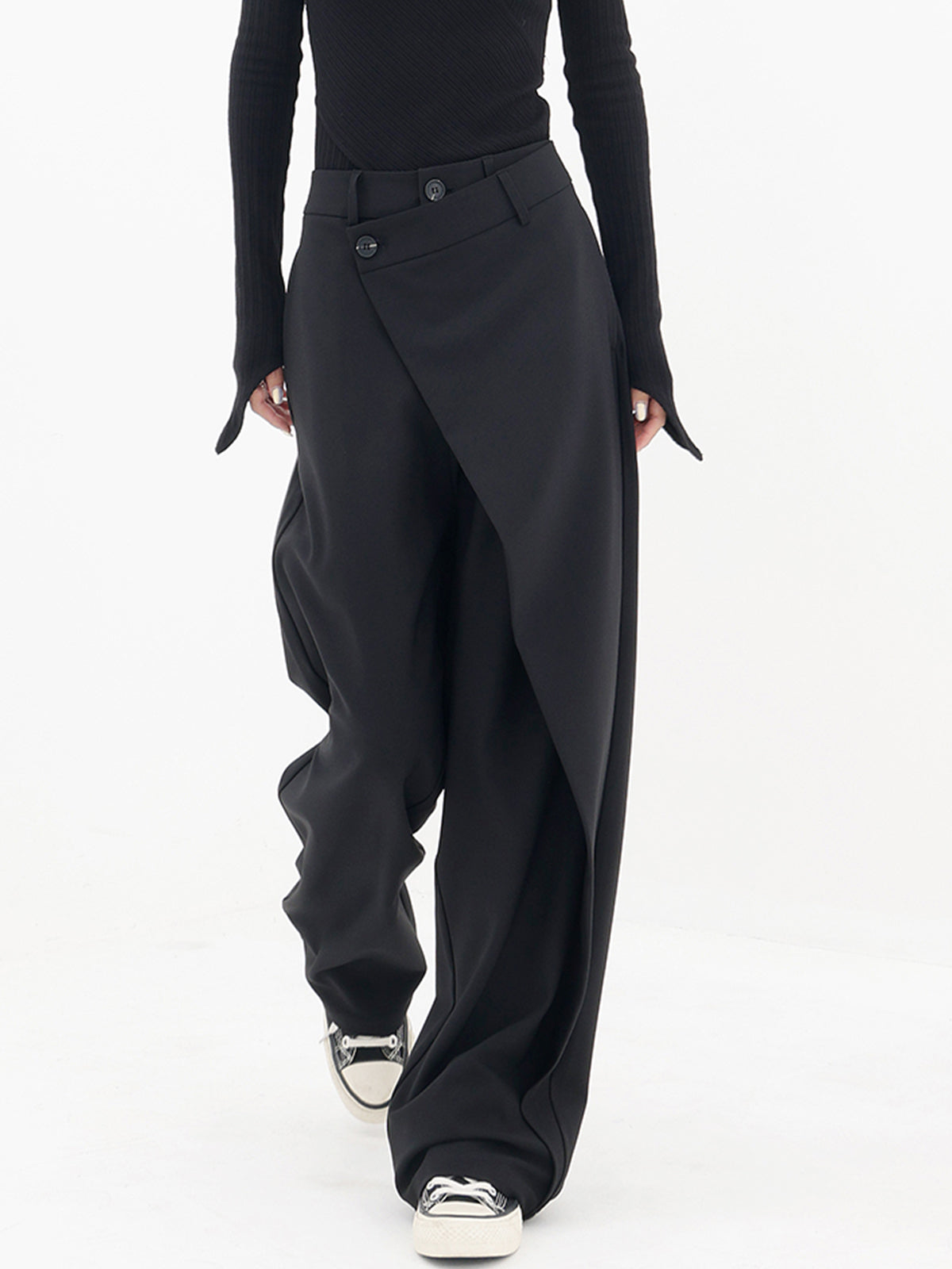 Vera | Women's Asymmetric Button Wide-Leg Trousers