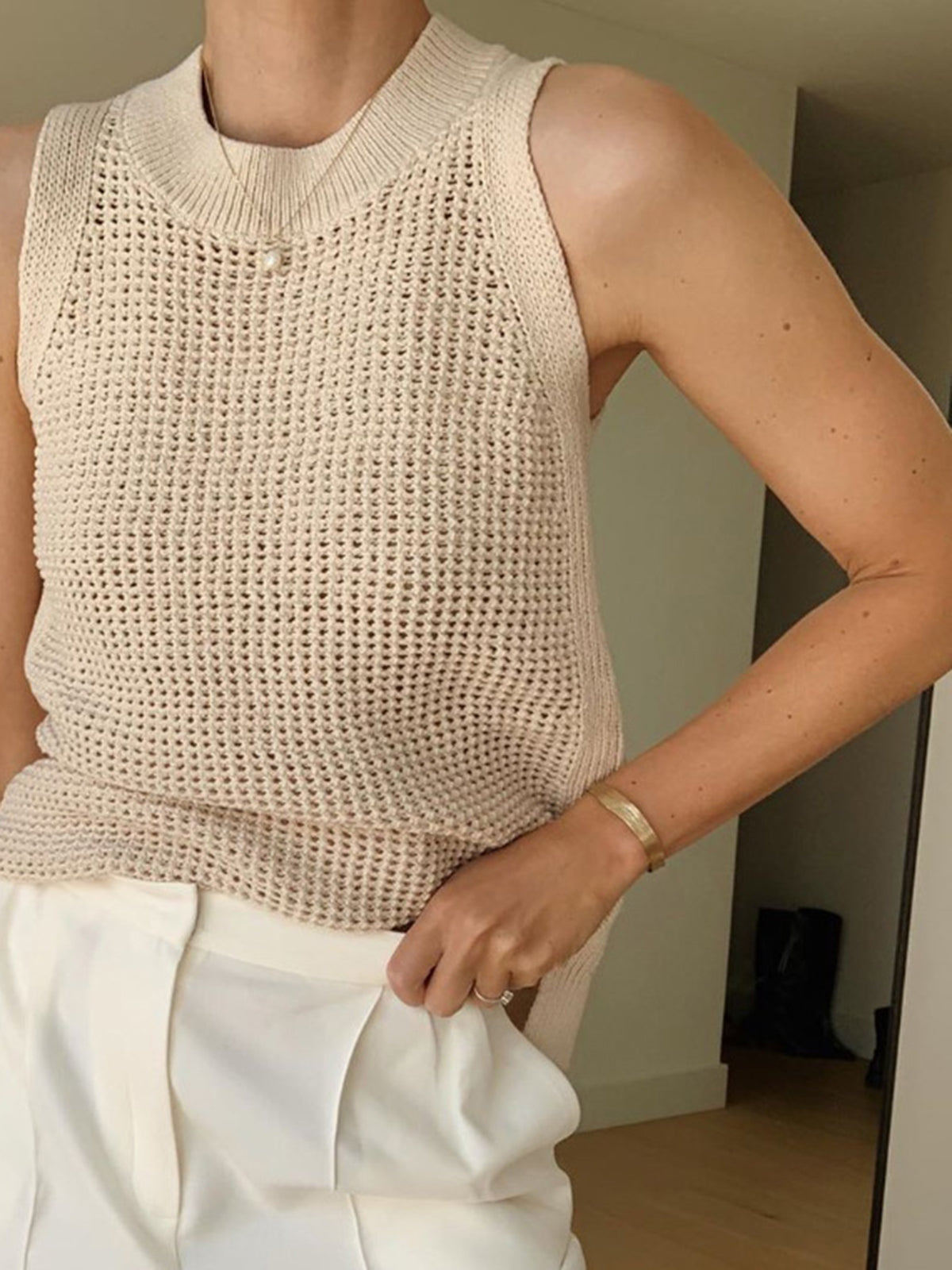 Enid | Women's Openwork Crew Neck Tank Top