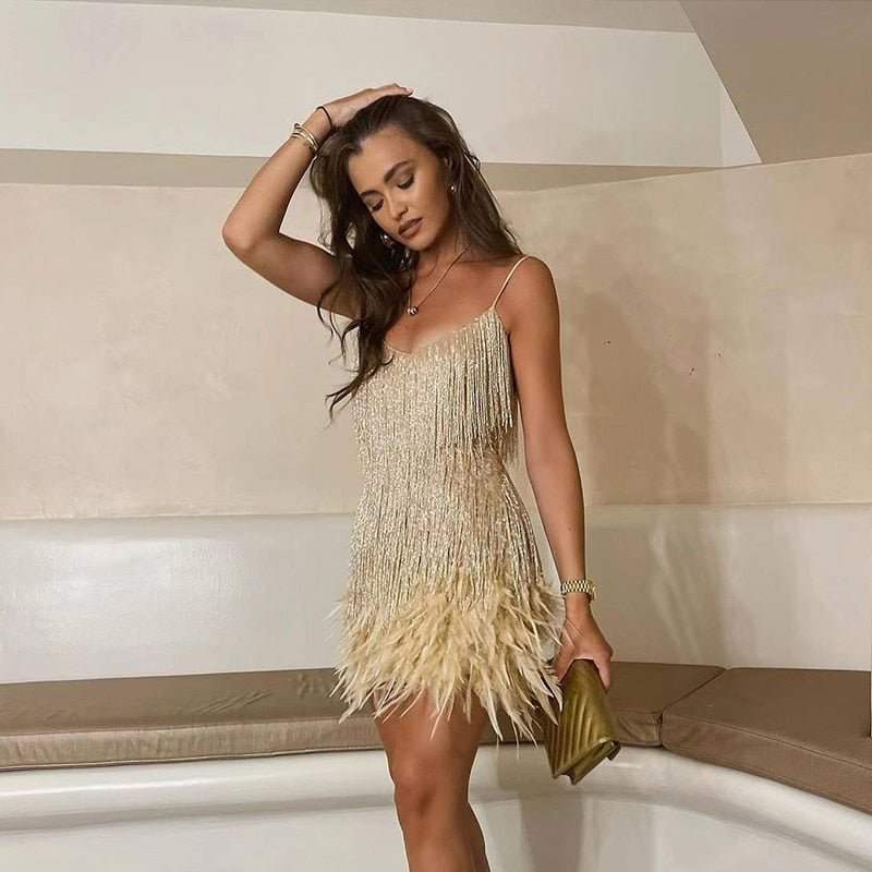 Jefferson | Elegant Feather Mini Summer Dress with Flattering Fit