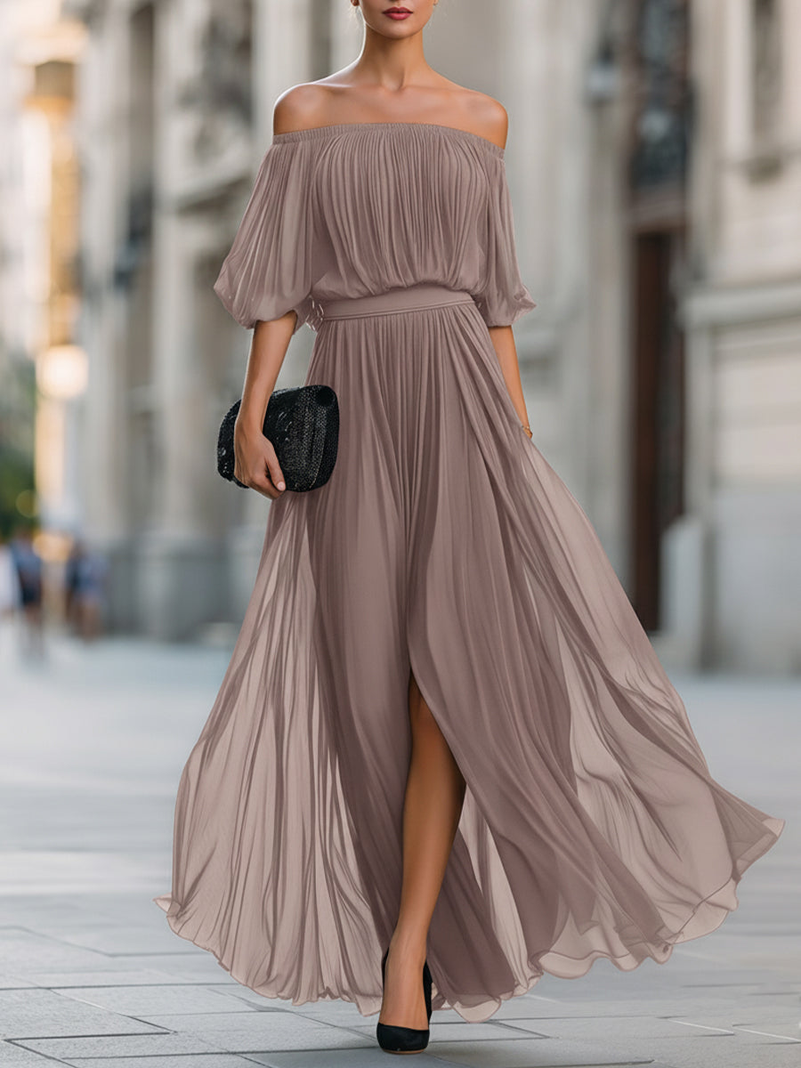 Cressida | Women's Off-Shoulder Pleated Maxi Wedding Guest Dress