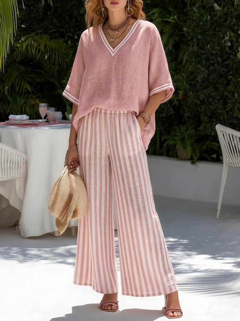 Flora | Women's Striped Two-Piece Summer Set
