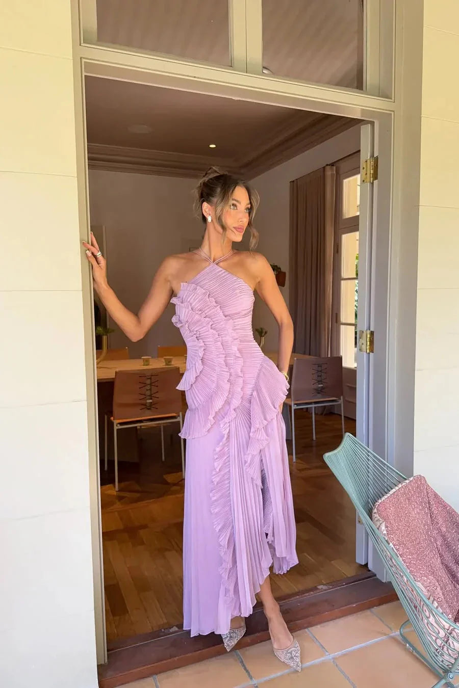 Eliza | Pleated Ruffle Maxi Dress
