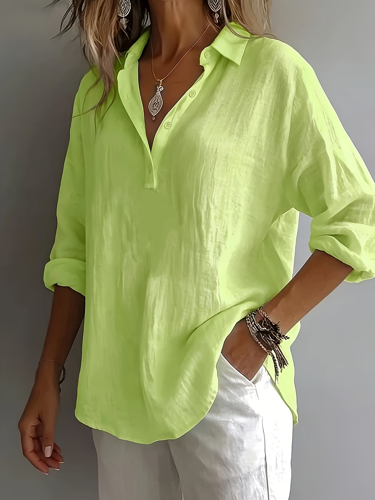 Josephine | Women's Lapel Collar Half-Button Blouse