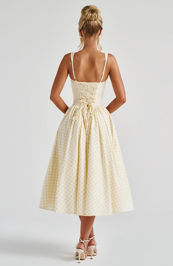 Kaydence | Women’s Gingham Square-Neck Midi Dress