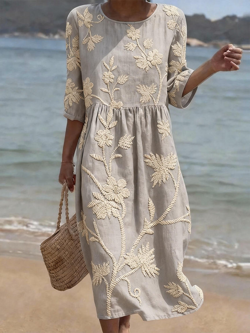 Eloise Women's Embroidered Vintage Midi Dress