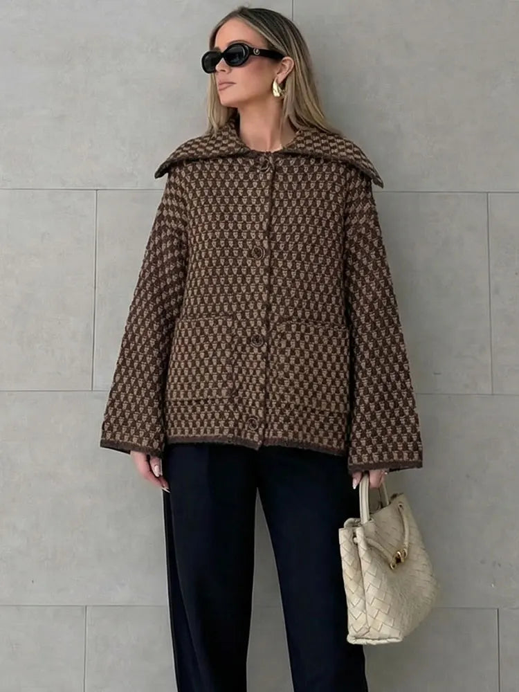 Philippa | Women's Checked Oversized Knit Cardigan Coat