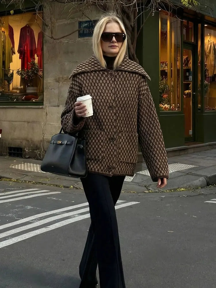 Philippa | Women's Checked Oversized Knit Cardigan Coat