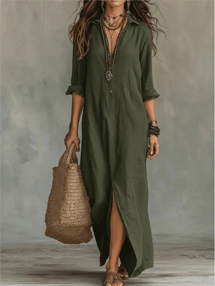 Philippa | Women's Collared Long Sleeve Maxi Summer Dress
