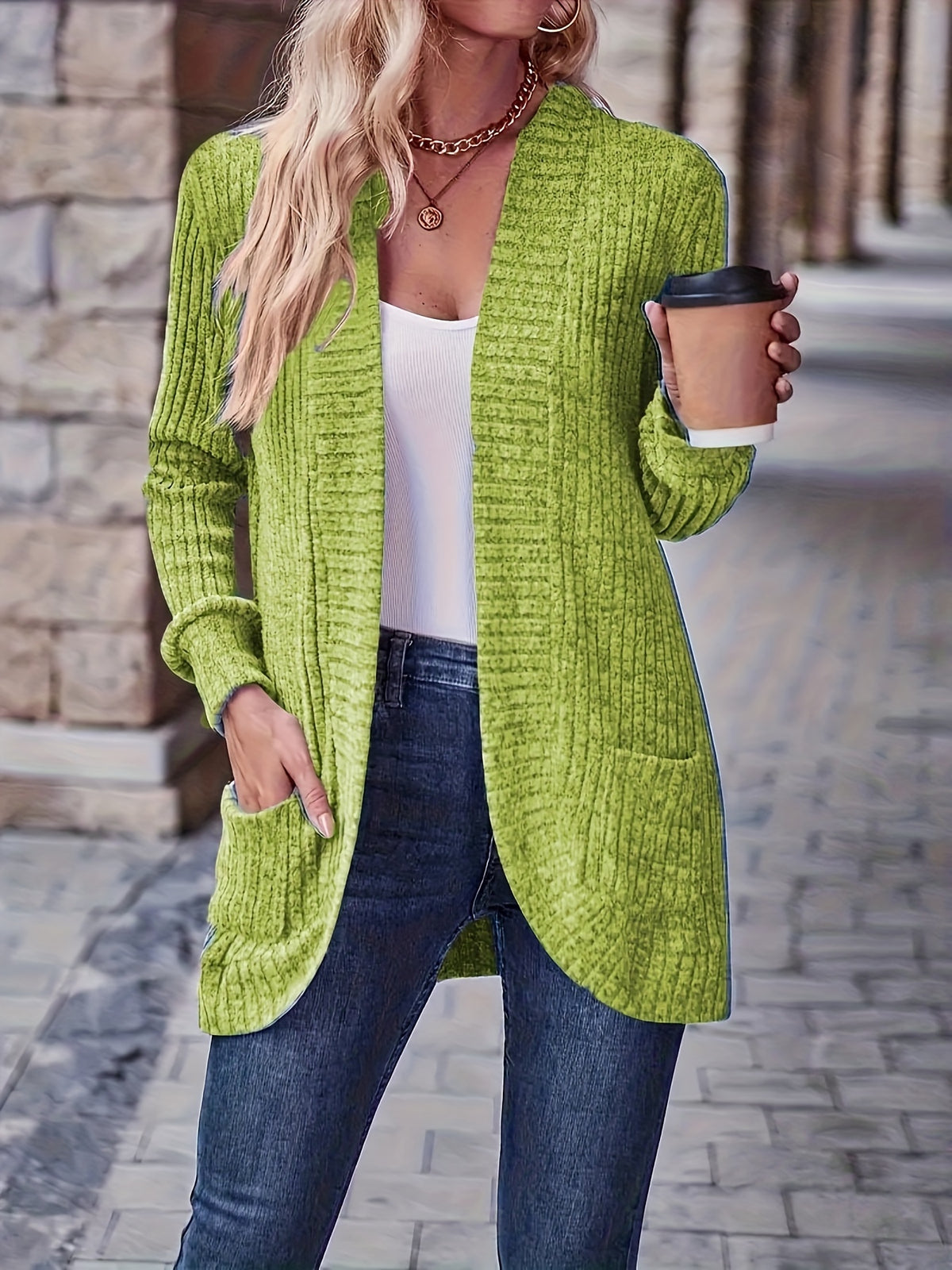 Rosemary | Women's Ribbed Pocket Long Sleeve Cardigan