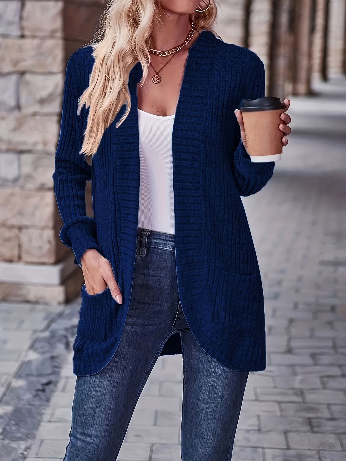 Rosemary | Women's Ribbed Pocket Long Sleeve Cardigan