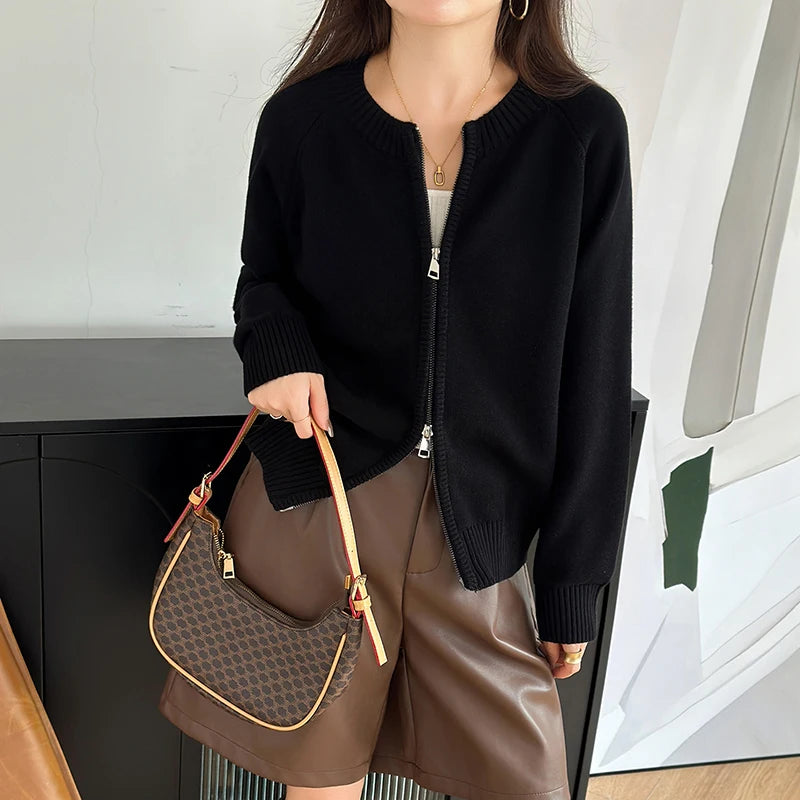 Hazel | Women's Zip Front Crew Neck Cardigan