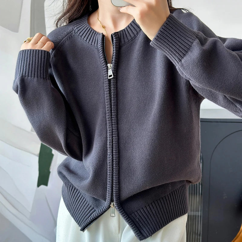 Hazel | Women's Zip Front Crew Neck Cardigan