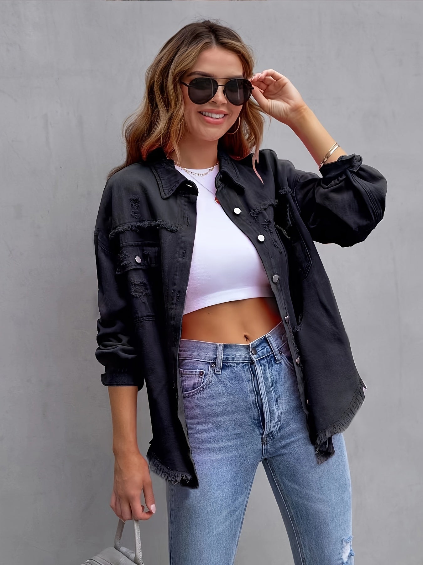 Tessa | Women's Distressed Frayed Oversized Jacket
