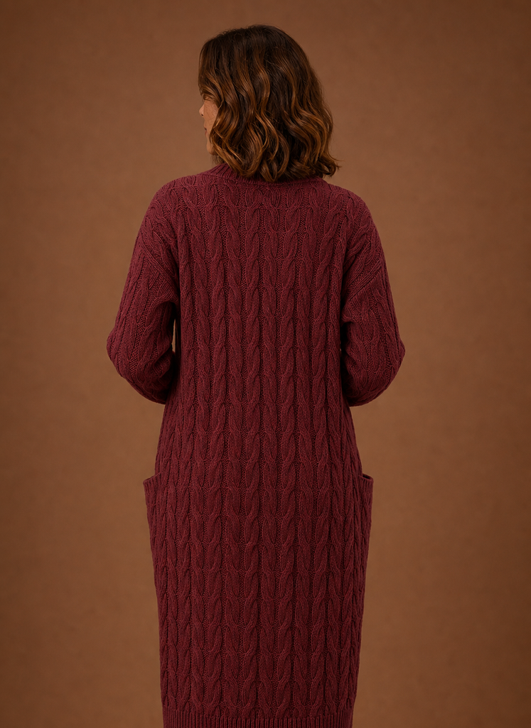 Winifred | Women's Hooded Longline Cable Cardigan
