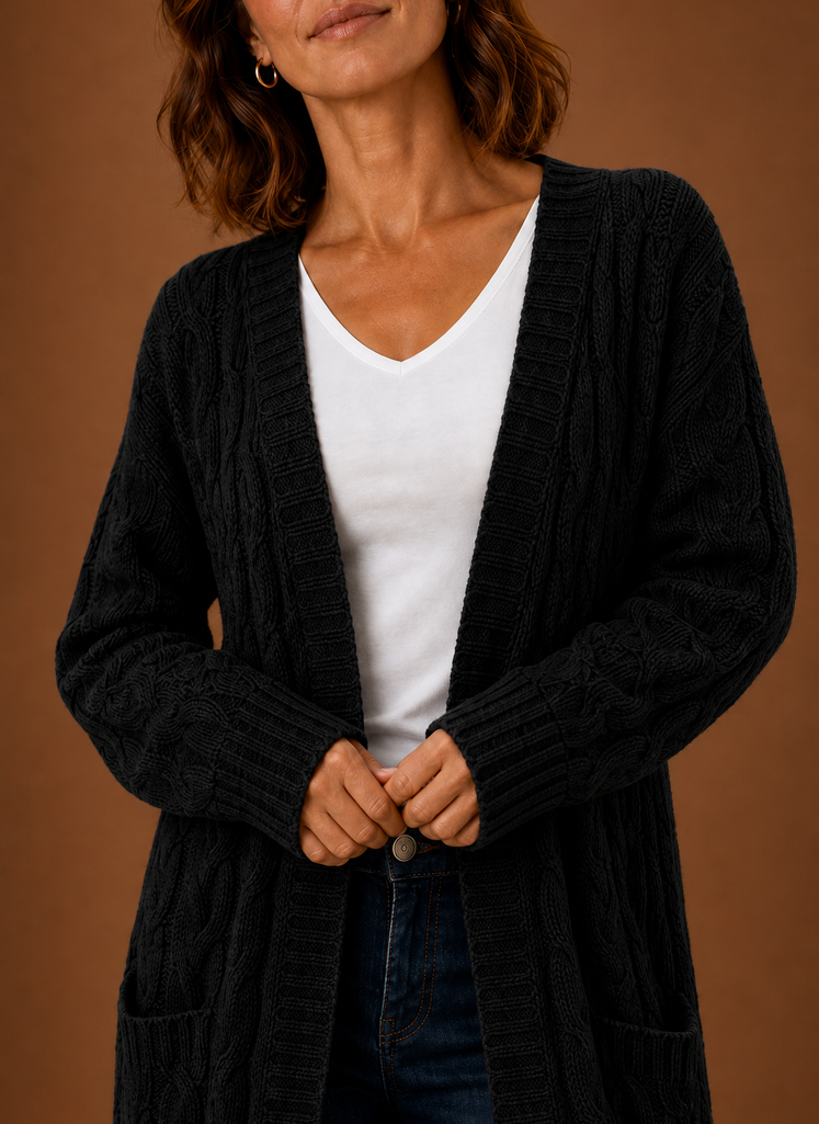 Winifred | Women's Hooded Longline Cable Cardigan