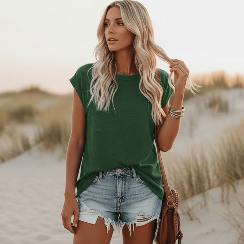 Ivy | Women's Casual Boho Short Sleeve Pocket T-Shirt