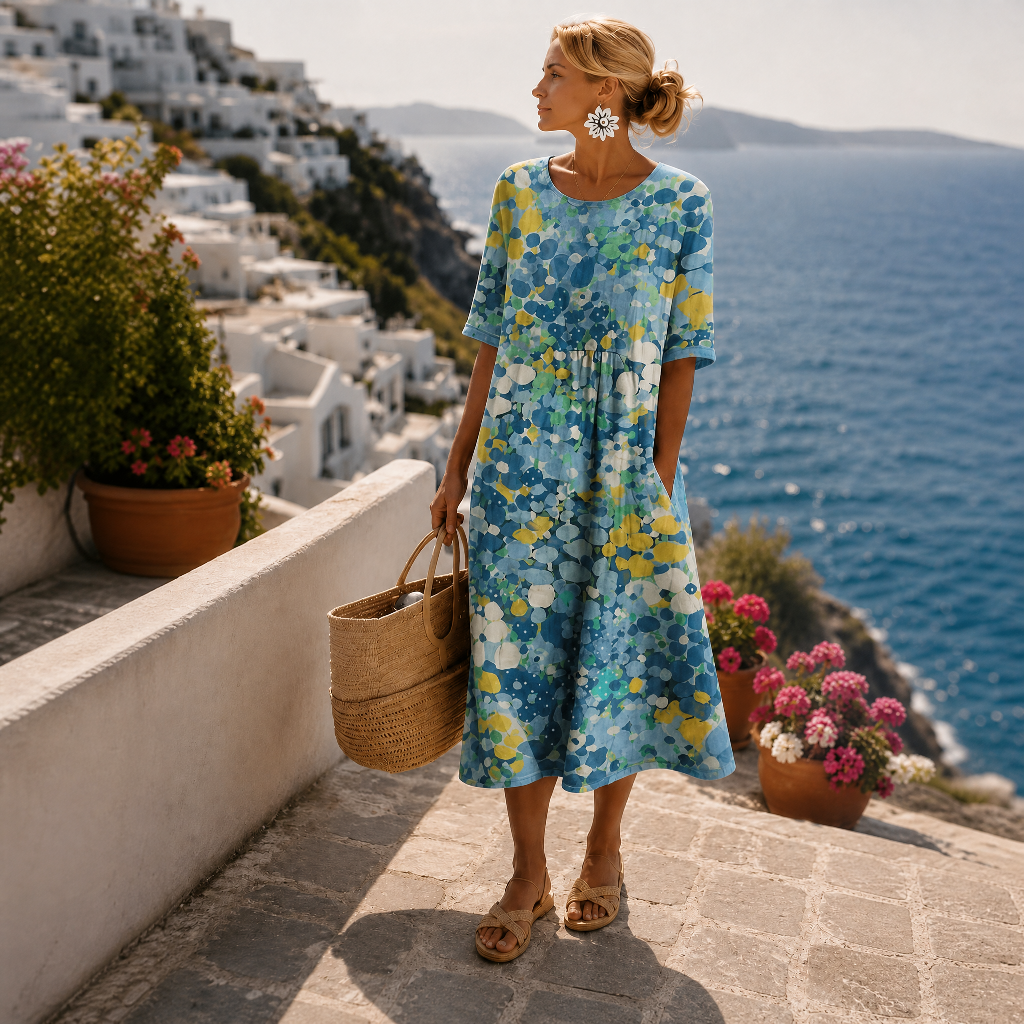 Clementine | Women's Floral A-Line Midi Summer Dress