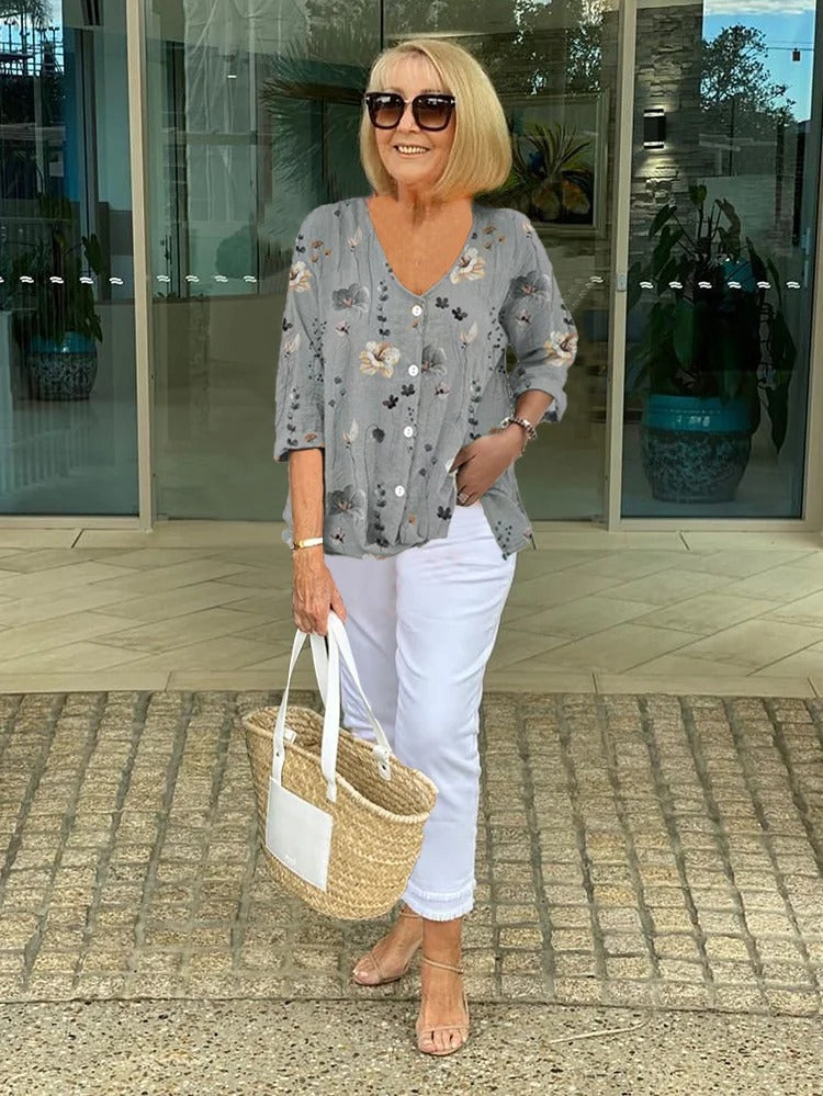 Iris | Women's Floral V-Neck Summer Blouse