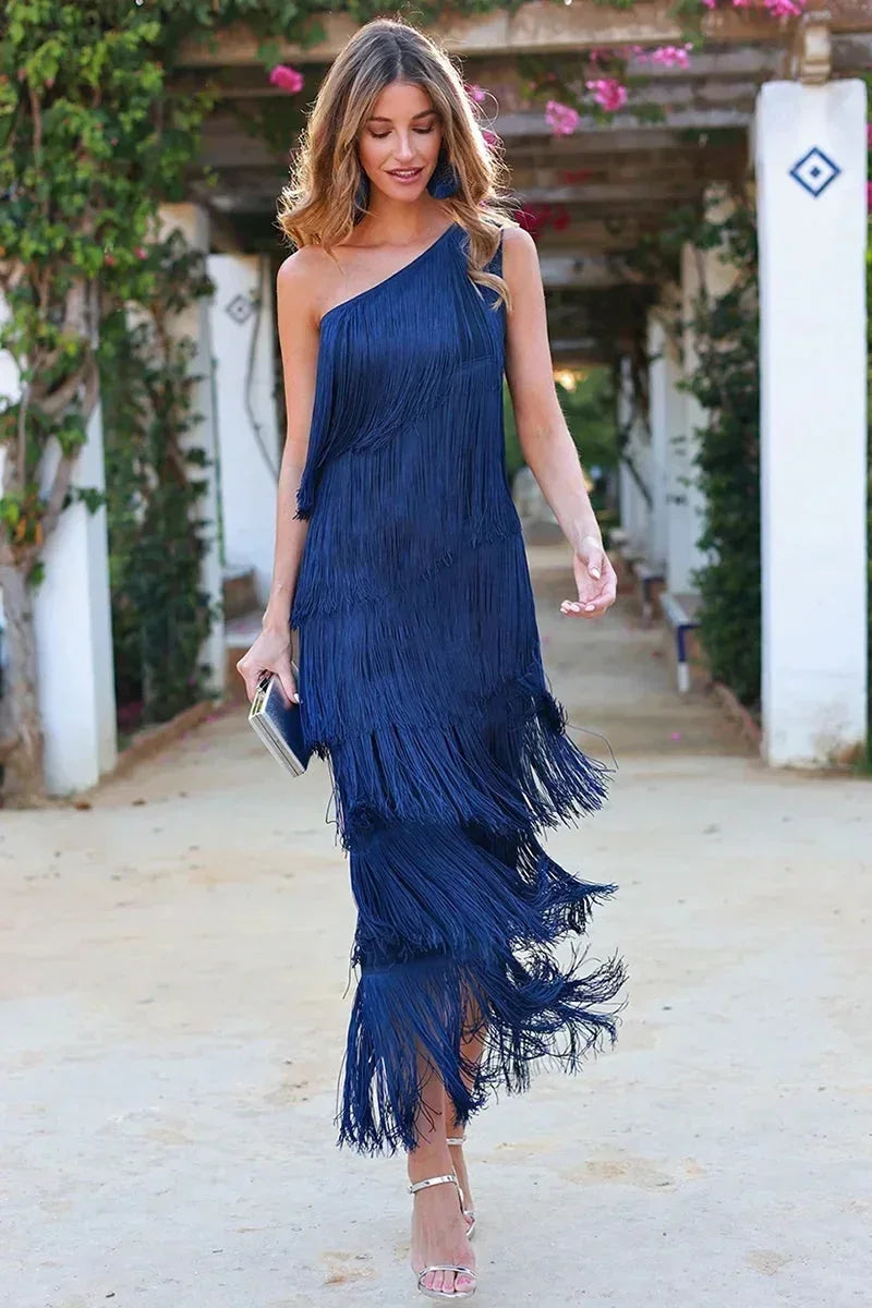 Margaux | Women's Fringed Asymmetric Maxi Summer Dress