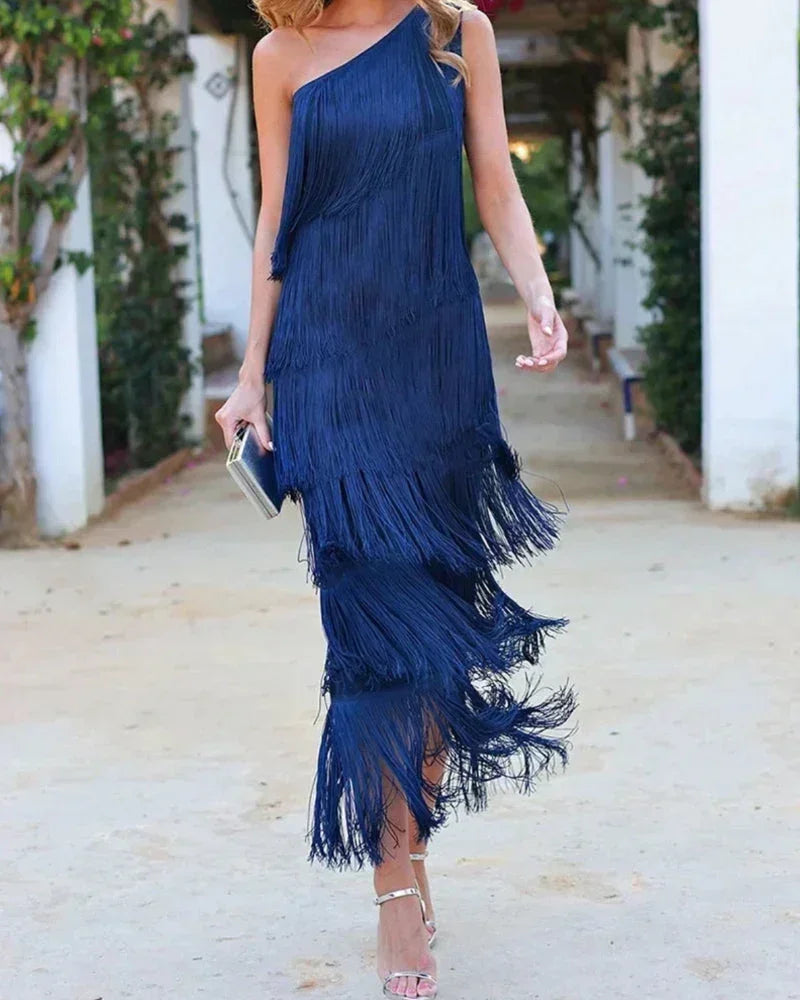 Margaux | Women's Fringed Asymmetric Maxi Summer Dress