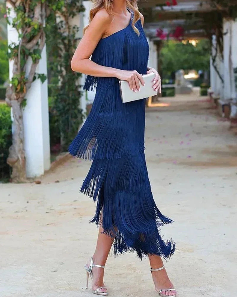 Margaux | Women's Fringed Asymmetric Maxi Summer Dress