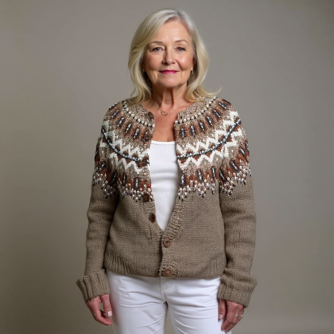 Women's Knitted Fair Isle Button Up Cardigan