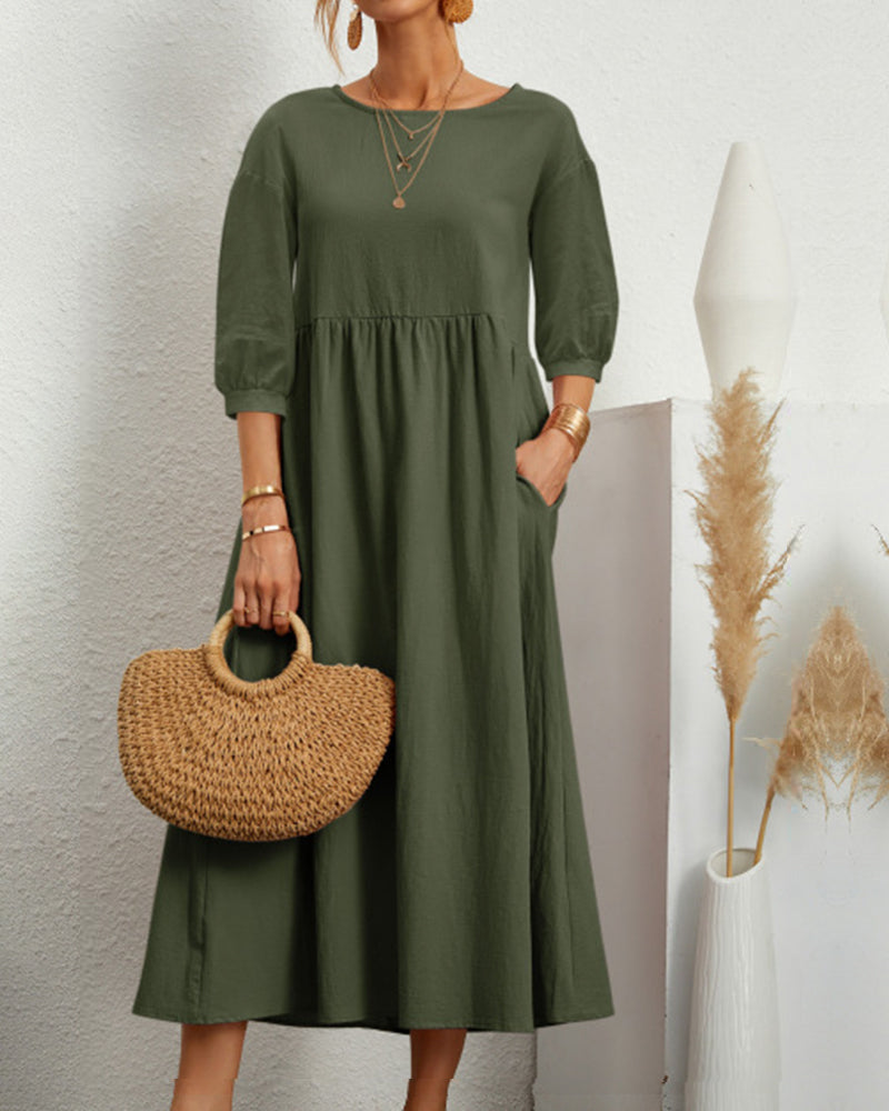 Mabel | Women's Lantern Sleeve Summer Midi Dress