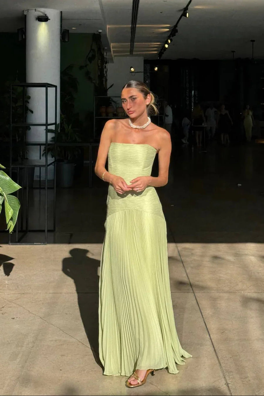 Elowen | Women's Pleated V-Neck Maxi Dress