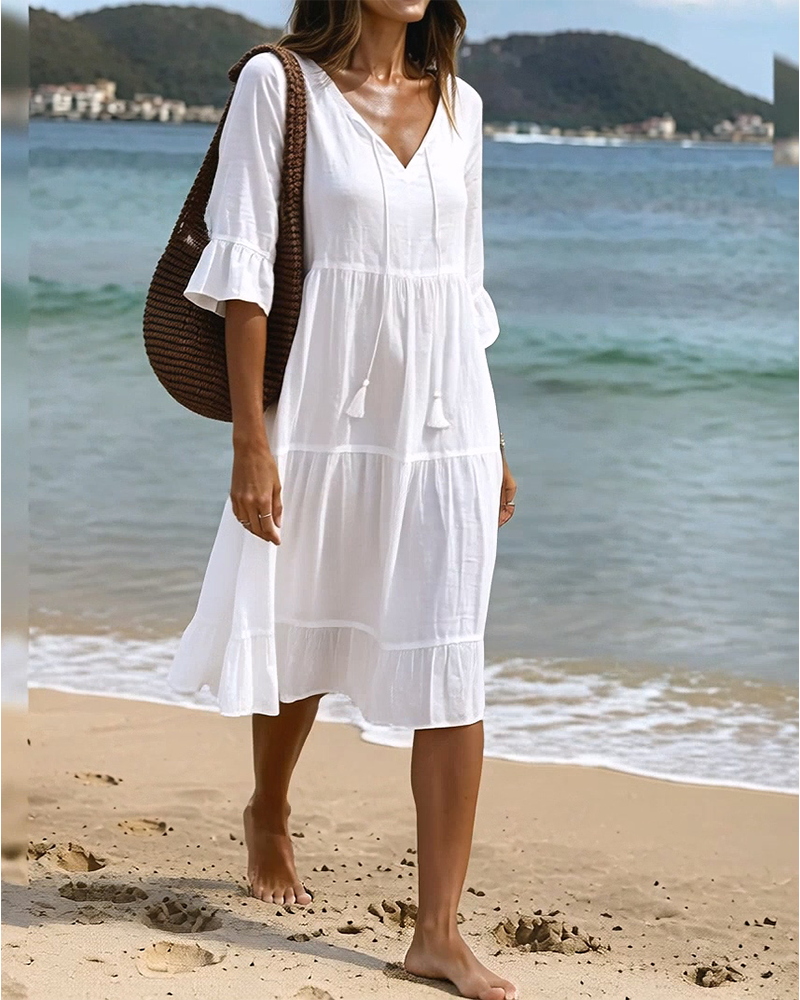 Violet | Women's V-Neck Tie-Waist Summer Dress