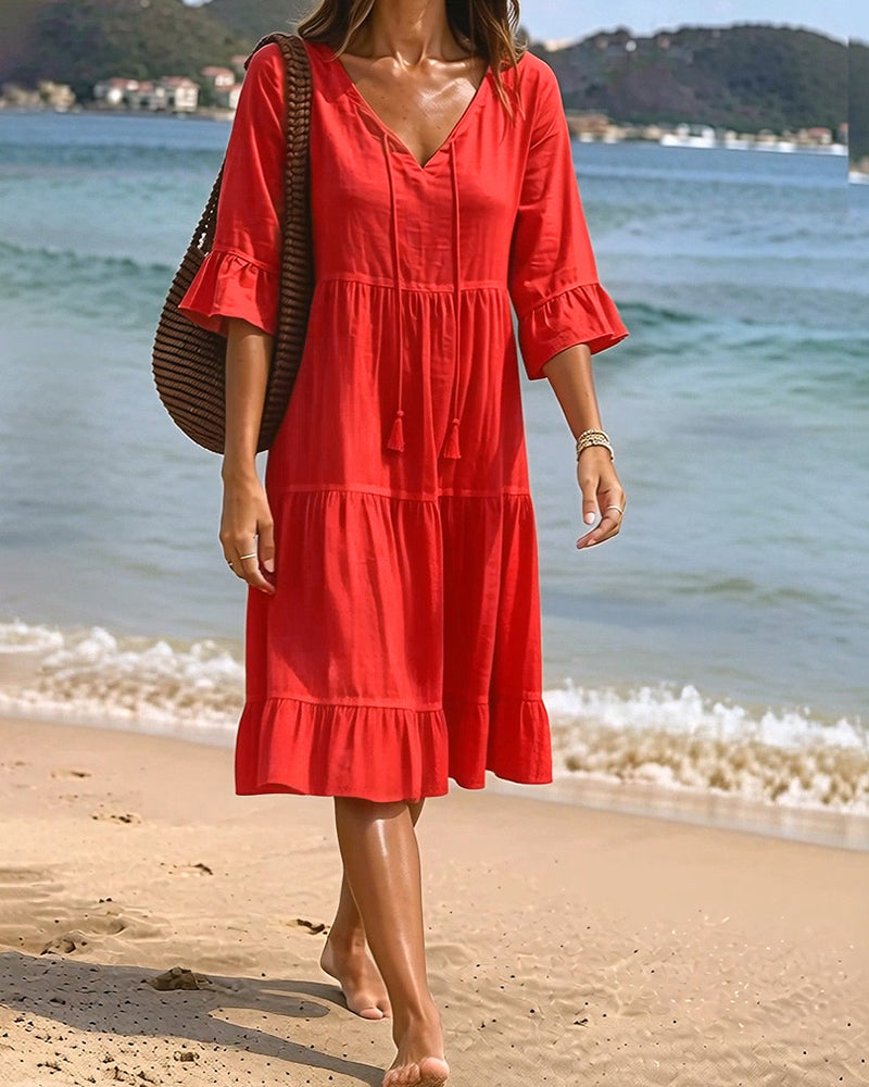 Violet | Women's V-Neck Tie-Waist Summer Dress