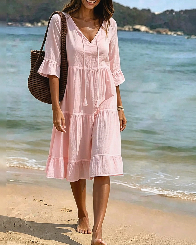 Violet | Women's V-Neck Tie-Waist Summer Dress