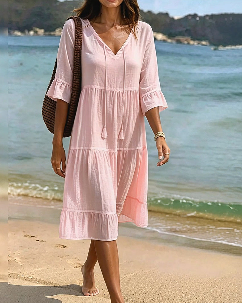 Violet | Women's V-Neck Tie-Waist Summer Dress