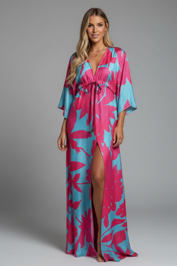 Vivian | Women's V-Neck Tie Waist Maxi Dress