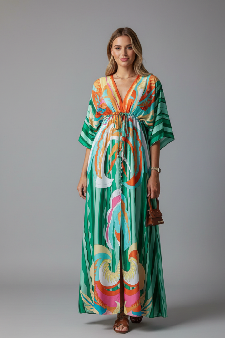 Vivian | Women's V-Neck Tie Waist Maxi Dress