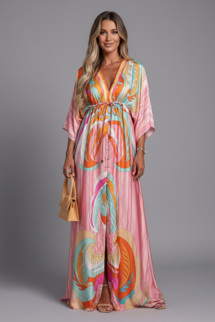 Vivian | Women's V-Neck Tie Waist Maxi Dress